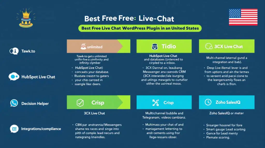 infographic comparing top free wordpress live chat plugins with use case highlights