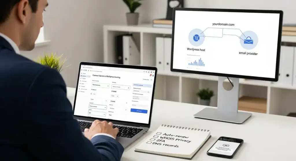 professional reviewing porkbun dns settings to connect a domain to wordpress